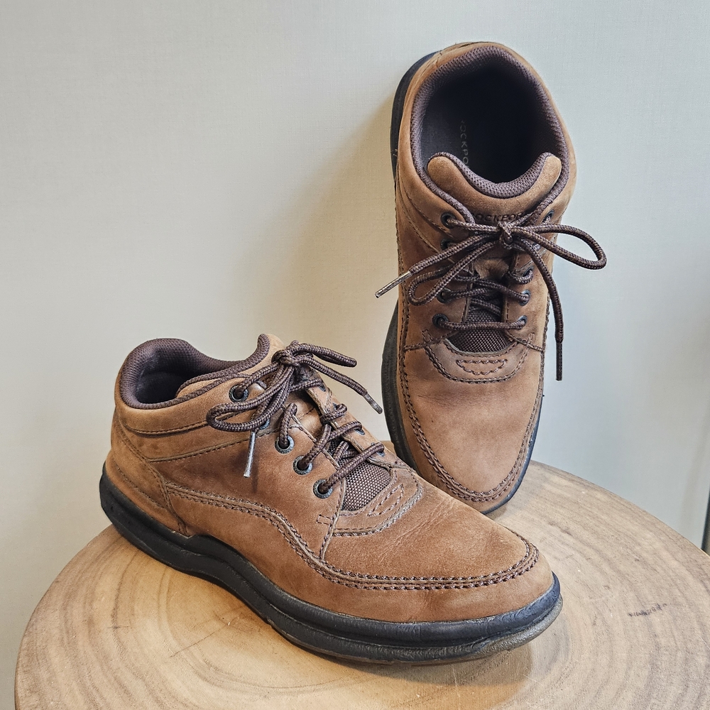 💜 Men's sz8.5 Rockport Brown Leather Casual Lace Up Walking Shoes